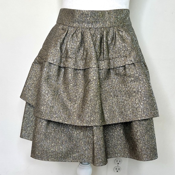 Diane von Furstenberg Gold Metallic Tiered Cocktail Skirt Size 12 - Picture 1 of 9
